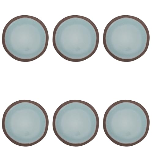 Set 6 piatti frutta acquamarina in gres bordo marrone Barbados