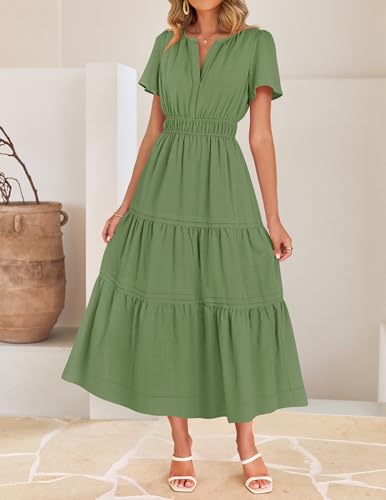 Image of ZESICA Women's Summer Casual Short Sleeve Boho Midi Dress