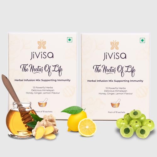 Image of JiViSa The Nectar of Life Herbal Tea for Cold, Cough and Immunity (20 Cups) Kadha with 13 Powerful Herbs, Daily Ayurvedic Tea, Sugar-Free, No-Preservatives Instant Tea Powder Mix Nutraceutical