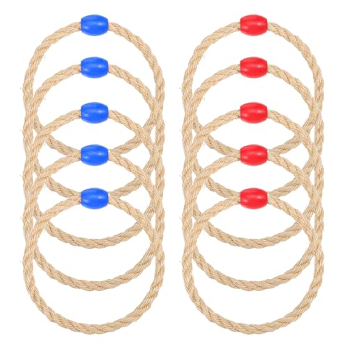 10 Seilring-wurfspiel,Ringwurfspiel Kinder,Seilringwurfs aus Sisal,Outdoor Ringwurfspiel,Holz Ringwurfspiele,Geeignet für Kinder und Erwachsene Rasenspiele und Hof Spiele Garten oder Park