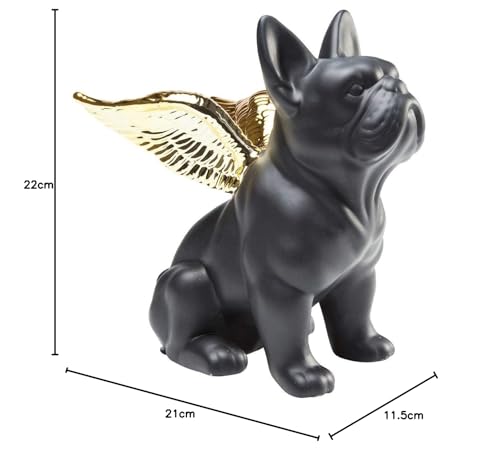 Kare Design Deko Figur Sitting Angel Dog, Schwarz/Gold, 22x12x21 cm, Deko Objekt, Wohnaccessoire, Dekoration, Hunde Motiv, Steingut, Wohnzimmer