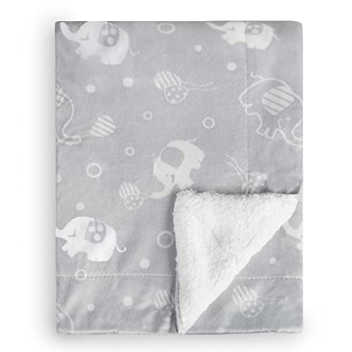 Image of BORITAR Sherpa Fleece Baby Blanket for Kids Heavenly Soft Minky Blanket with Double Layer Fleece Backing, Toddler Blanket with Grey Elephant Design 30 x 40 Inch