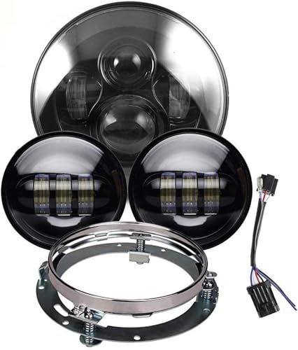 Phare de moto LED 7'' chromé avec antibrouillards 4-1/2 et anneau pour Harley