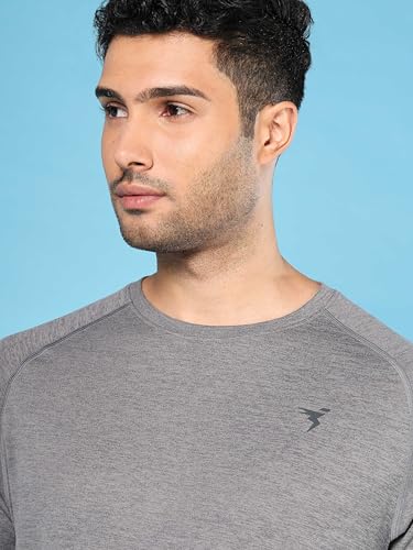 Image of TECHNOSPORT Men's Melange Slim Fit Round Neck T-Shirt Double Cool Raglan Sleeve Slip On Polyester for Gym Running Workout UPF50+ Anti Odour
