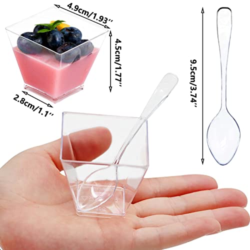 Wieat Mini Dessert Cups, 50 Pcs 2oz/60ml Reusable Plastic Dessert Cups, Trapezoid Clear Small Dessert Pots - Image 2