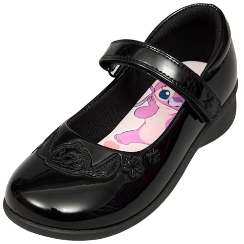 Disney A2Z 4 - Zapatos escolares para niños y niñas, con licencia oficial, color negro, charol Mary Jane, con correa de , suela antideslizante cómoda, zapatos de vuelta a la escuela, zapatos del Reino