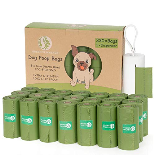 Greener Walker Poo Bags for Dog Waste, 330 Poop Bags with Dispenser,Extra Thick Strong 100% Leak Proof Biodegradable Dog Poo Bags (Green)