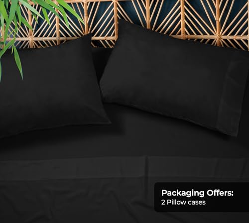 Image of Royale Linens Cooling Pillow Cases Queen Size Set of 2-100% Rayon Derived from Bamboo Cooling Pillowcase for Hot Sleepers - Soft & Silky Pillow Covers with Envelope Closure (Black 20x30 Inches)