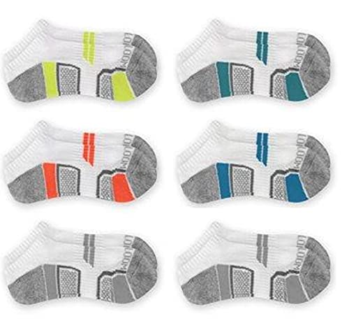 Fruit of the Loom Boys' 6 Pack No Show Eveyday Active Socks (Medium (Shoe Size: 9-2.5), White)