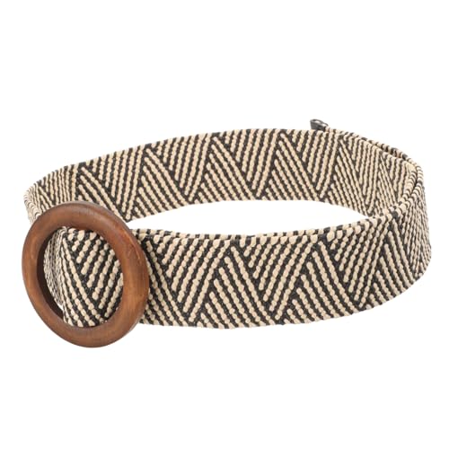 VANZACK Woven Waist Belt Wood Buckle Elastic PP Straw Band for Girls Costumes Fashionable Dress Accessory
