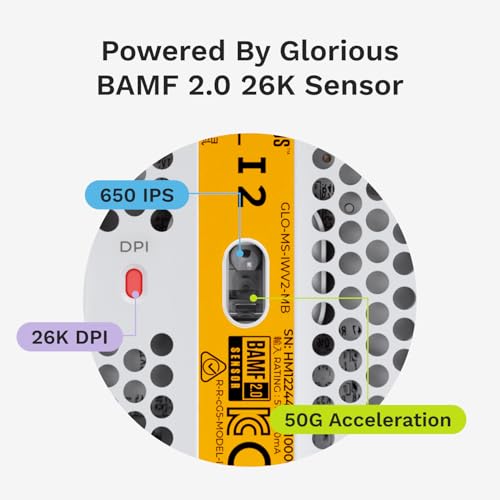 Image of Glorious Gaming Model I 2 Wired Gaming Mouse: 9 Programmable Buttons (2 Swappable), 66g Superlight, 26k Optical Sensor, 80M Click Rated Switches, MMO /MOBA /FPS, Side Thumb Rest (White)