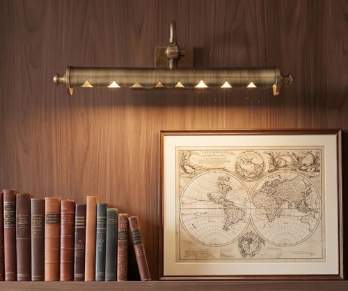 Image of S&A Home Decor Vintage Scalloped Antique Brass Picture Light - Adjustable Art Display Wall Sconce with Wingnut Joint, Decorative Gallery Lamp for Paintings, Portraits, and Mirrors