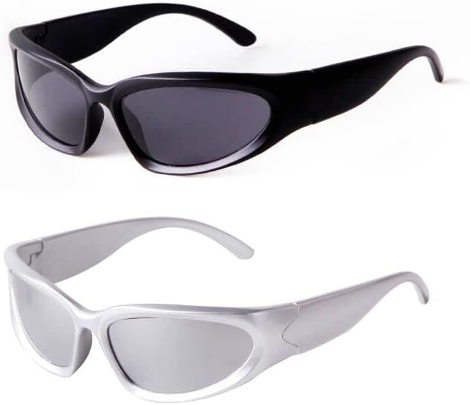 Miniatura 2 de SORVINO Gafas de sol envolventes para hombres y mujeres, gafas de sol ovaladas, gafas deportivas plateadas y2k