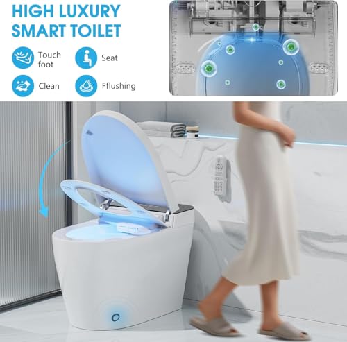 Image of Smart Toilet with Bidet Built In with Warm Water Sprayer and Dryer, Foot Sensor Operation,Heated Seat with LED Display for Bathroom,One Piece Bidet Toilet with Auto Dual Flush (WHITE L88 PRO MAX)