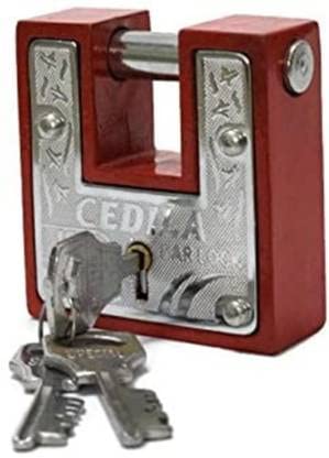 Heavy 100 MM Cadila10 Steel Lever Sliding Bar Shutter Rectangular Padlock Hardened Steel Shackle with 3 Keys - (Set of 1, Red)-image-31