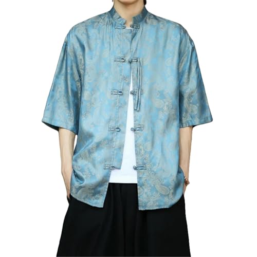 Chemise col montant homme style chinois Hanfu d'été à manches courtes
