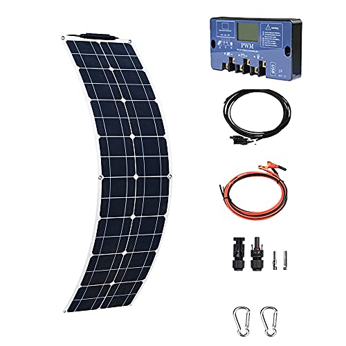 Socentralar Flexible Solar Panel 50W , Monocrystalline 50W Solar Panel Kit with 12V/24V 10A Controller ,Extension Cable for Battery,Car,Yacht ,Boat,RV