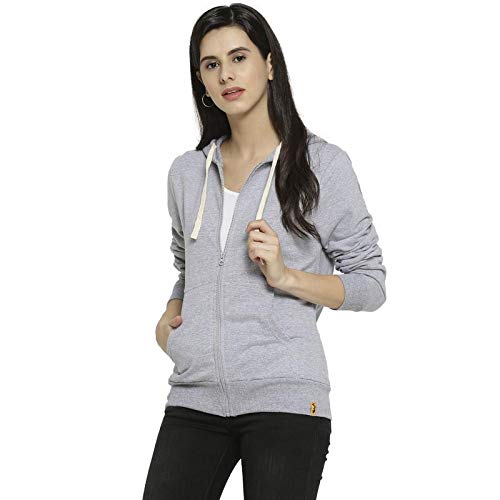 Image of PINACOLADA Women's Grey Zip-Front Horizontal Striped Hoodie for Casual Wear | Hooded Neck | Long Sleeve | Zipper Closure | Cotton Sweatshirt Crafted with Comfort Fit for Everyday Wear