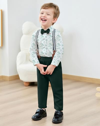 Image of YALLET Toddler Baby Boy Clothes Suit Gentleman Wedding Outfits Formal Dress Shirt+Bowtie+Suspender Pants