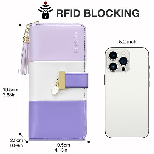 Image of Women's Wallets RFID Blocking Card Wallets for Women with Multiple Card Holder and Cellphone Compartment, Purple