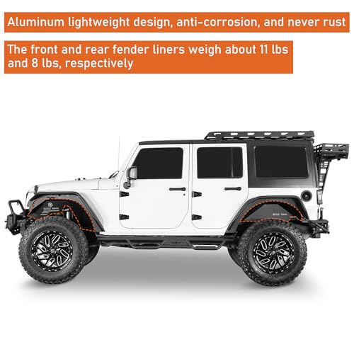 Image of Hooke Road JK Aluminum Front Rear Inner Fender Liners for 2007-2018 Jeep Wrangler JK 2 /4 Doors, Splash Mud Guard Wheel Well Liner Covers - 4PCS Set