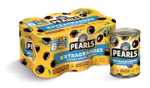 Pearls Spanish Label, Extra-Large Ripe Pitted Olives, Pack of 6, 6 oz Cans