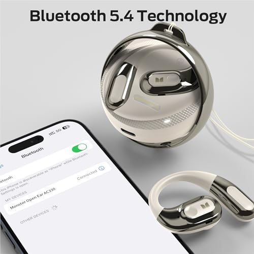 Image of Monster Open Ear Headphones AC330, Wireless Earbuds Bluetooth 5.4 with Clear Talk, Stylish Rotating Case with Lanyard, Type-C Charging, Comfort Fit, 24H Playback, IPX5 Water Resistant, White