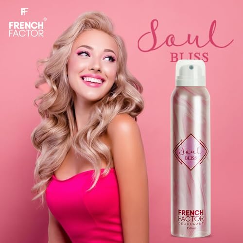 Image of French Factor Soul Combo Pack of 3 Deodorant Body Spray for Women | Soul Bliss, Soul Charm & Soul Deo | Long Lasting Fragrance | Luxury Gift Set Women | Made in India | 150ml Each