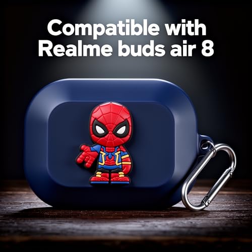 Image of Silicone Case Compatible with Realme Buds Air 8 (2025), Soft Silicone 360 Full Protection Dust-Proof Shockproof Case Cover with Hook (Cover Only) (Spider)