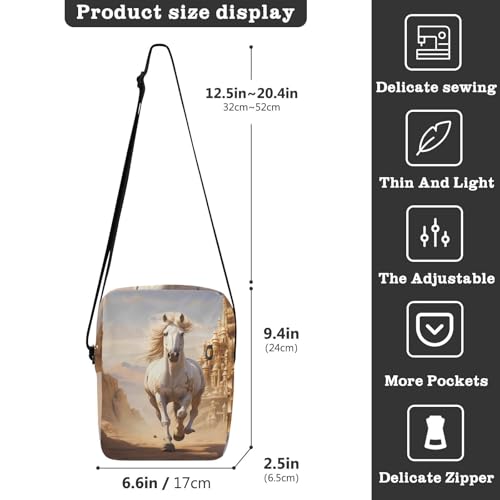 messenger bag crossbody mens shoulder bag Shoulder Handbags Adjustable Strap for School School- Horse White3