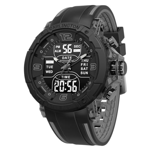 Image of Carlington Velocity Series Analog-Digital Sports Watches for Men and Boys with Alarm, Stopwatch, Backlit Display, Dualtime, Silicone Rubber Strap, Water & Shock Resiatant - CT 8140