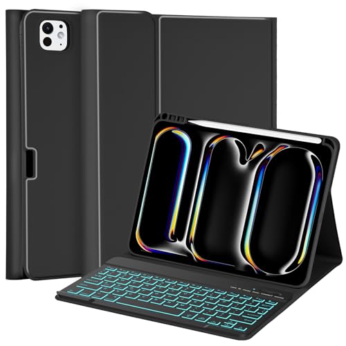 MMK iPad Pro 11 inch Case with Keyboard (2024 M4), Magnetic Wireless Detachable Keyboard, for iPad Pro 11 inch 2024 with Pencil Holder - Black