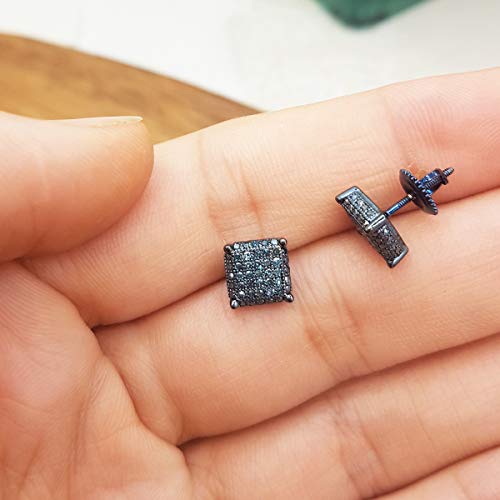 Dazzlingrock Collection Round Blue Diamond Cube Shaped Unisex Stud Earrings (0.50 Ctw, Color Blue, Clarity I2-I3) In Blue Plated 925 Sterling Silver In Screw Back #TOP2