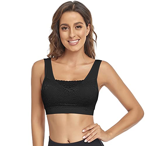 Image of Litthing Lace Bralettes for Women Padded Sports Bra Seamless Plus Size Tank Tops Wirefree Comfort Yoga Cami T Shirt Bras