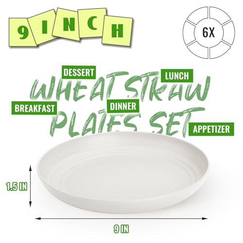 Image of Wheat Straw Dinner Plates Set of 6, 9In Unbreakable Plate for Kids