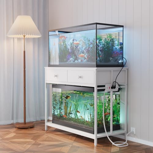 Image of VOWNER 40 Gallon Aquarium Stand with Power Outlet & Cabinet Storage, White
