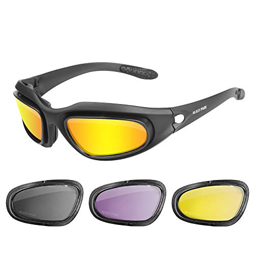 Aully Park Polarized Motorcycle Riding Glasses Black Frame With 4 Lens Kit For Outdoor Activity Sports #TOP14