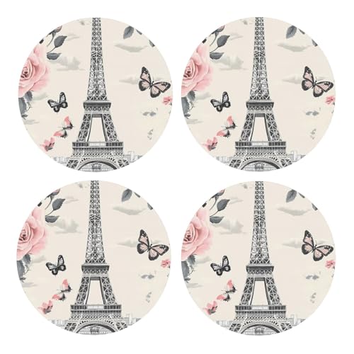 Dessous de verre en liège Mdf vintage Paris Tour Eiffel, dessous de verre absorbant pour café, thé et verres, protection de table écologique pour la maison...