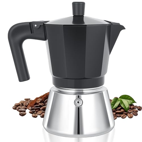 Cozary Caffettiera Induzione Moka Pot Alluminio Acciaio Inox Base 6 Tazze (300ML) Compatibile con tutti i tipi di piano cottura, compreso quello a induzione (base 11 cm)