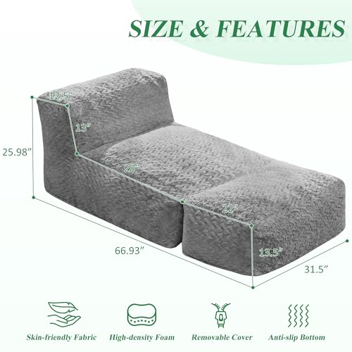 Hobestluk Bean Bag Chair Big Bean Bag Lounger for Adults Bean Bag Couch with Memory Foam Filled for Living Room, Bedroom or Balcony (Chevron Plush Grey)