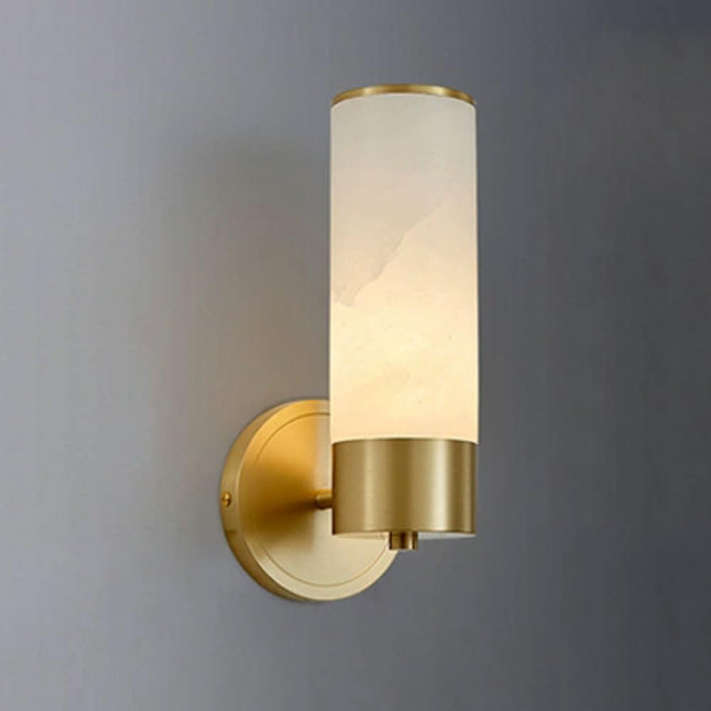 JISHUBO Nordic Minimalist Style Wall Light, 10.6 Inch Cylindrical Alabaster Wall Sconce, E14 Light Source Hardwired Indoor Wall Lamp, Restaurant Living Room Bedroom Decoration Lighting Fixtures