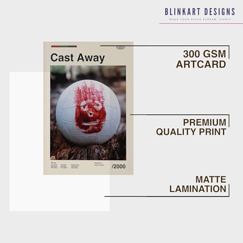 Image of BLINKART Cast Away Movie Poster Frame 8x12 Inch | Premium 300 GSM Paper Wall Print | Mid Century Vintage Film Artwork for Home, Bedroom, Living Room, Office | Framed Photo Decor