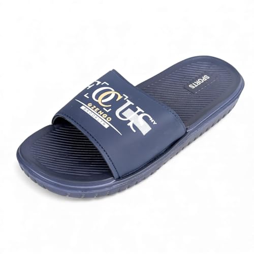 Image of Ovee slide Slip-On Sandals, Black, Textured Footbed with Logo Strap