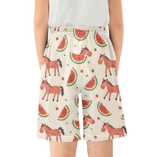 ALAZA Horse Watermelon Fruit Leaf Pajama Shorts Elastic Waist Casual Sleep Shorts with Pockets Size 6-142
