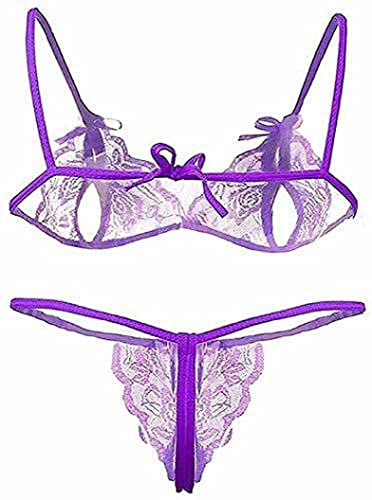 Image of FIMBUL Lingerie for Women Lace Bra and Panty Set 3 Piece Lingerie Sexy Set with Mesh Skirt Honeymoon /First Night /Anniversary Bridal Nightdress