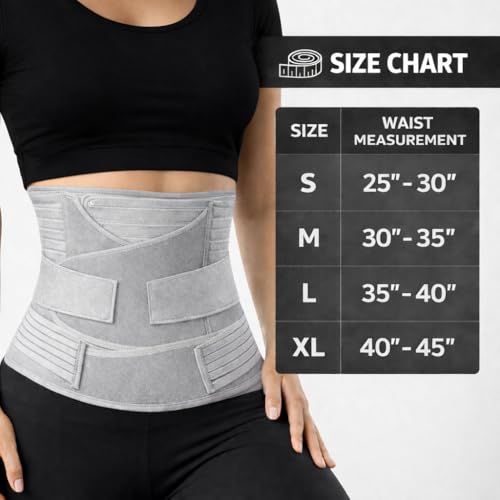 Image of 3-in-1 Postpartum Belt for Women - Post Pregnancy Belly Binder, Waist & Pelvic Support - C Section Recovery, Tummy Tightening, Back Pain Relief - Adjustable Fit - (Grey-M)