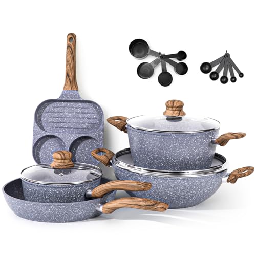 Juego de Ollas y Sartenes Cocina Antiadherentes 22 Piezas,Batería de Cocina Antiadherentes Aluminio para Todas las Cocinas,Incluso Inducción,Ollas Cocina con Tapas, sin PFOA y PFOS