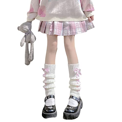 Image of Lolita Knit Leg Warmers Ribbon Bow Knot Japanese Cable Knit Footless Boot Socks Kawaii Leg Sleeves
