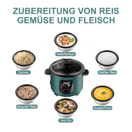 Cuocere riso (0,6 l, 3 tazze) 300 W, cuociriso per 1-6 persone, rivestimento antiaderente, funzione mantenimento calore, funzione bruciatore secco. - immagine 6