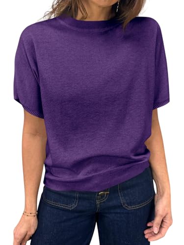 Image of Saodimallsu Women's Short Sleeve Crew Neck Knit Pullover Sweater